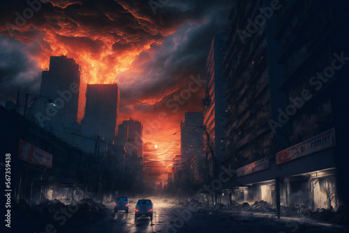 Abandoned Tokyo City in the future. Empty roads and a dystopian atmosphere in a post-apocalyptic Japan - Generative AI