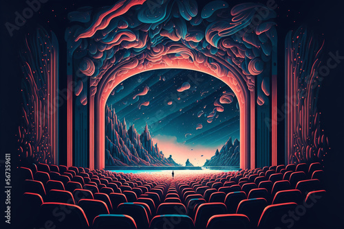 A World Within the Screen: An Immersive Movie Theater - Digital Art, unique illustration concept | Generative AI	