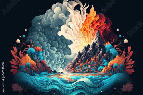 The Art of Creation: An Environment Sculpted by Air, Earth, Water, and Fire, desktop backgorund- Digital Art, unique illustration concept | Generative AI	