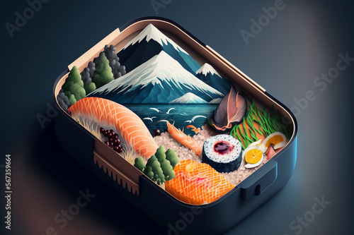 A Bento Box with a World of Flavors - Digital Art, unique illustration concept | Generative AI	
