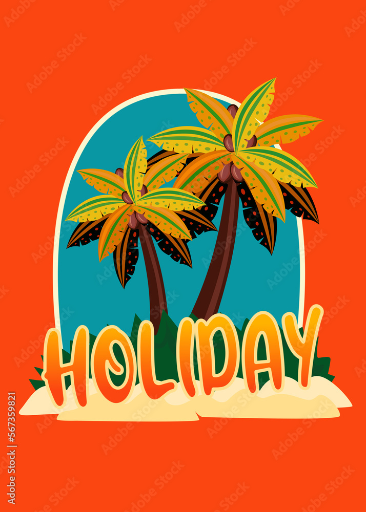 Sunset Orange Holiday Poster Style Illustration