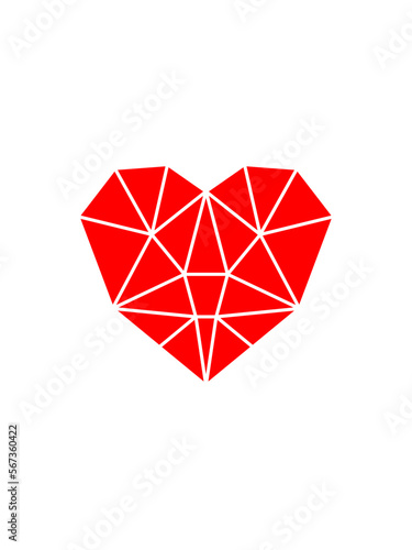 Heart greeting card holiday Valentine's Day. Love banner. Heart polygons paper origami. Illustration minimalism flat style.