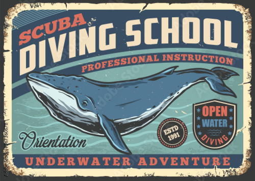 Diving school poster vintage colorful