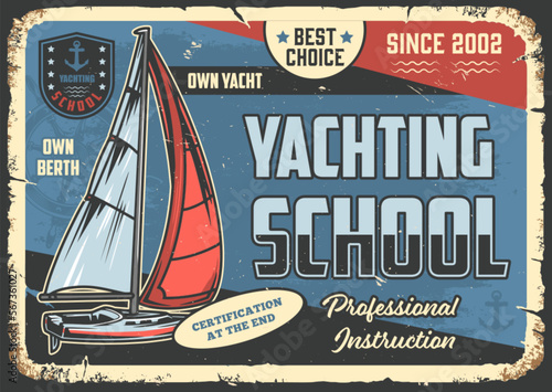 Yachting school flyer vintage colorful