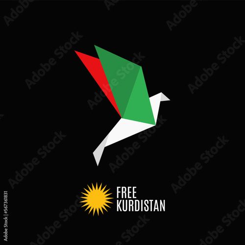 Bilde på lerret illustration vector of free kurdistan with origami dove perfect for print,symbol