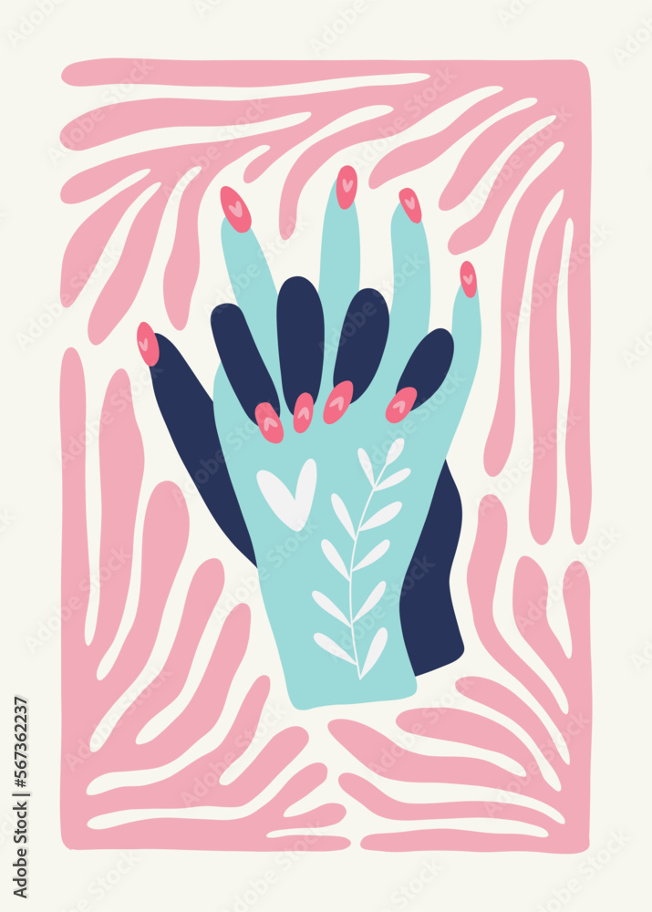 Obraz premium Modern Valentine's day vertical flyer or poster template. Love hand drawn trendy illustration.