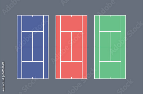 Three types of tennis courts