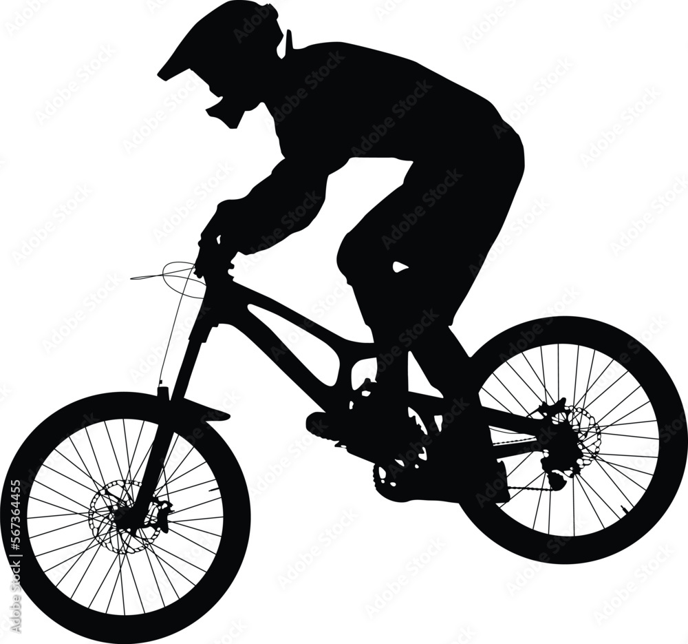 Fototapeta premium athlete rider on bike mountain biking black silhouette