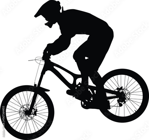 athlete rider on bike mountain biking black silhouette Fototapet