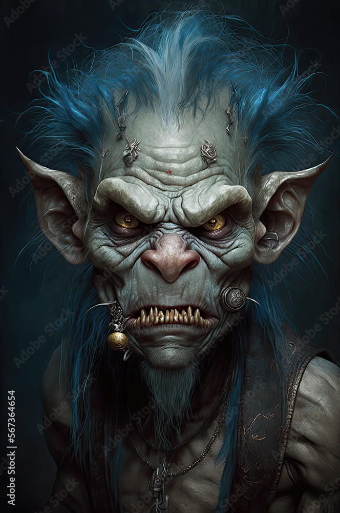 Naklejka premium Ugly Troll character. Troll portraits generated by AI.