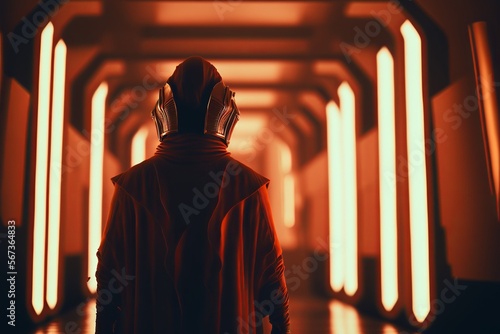 Red Robed Person Walking Down Corridor Tunnel