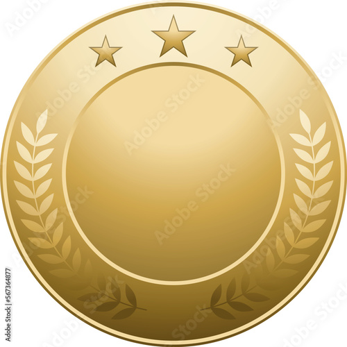 Golden medal mockup. Realistic round honor badge photo