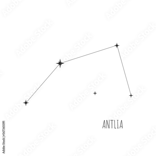 Simple constellation scheme Antlia. Doodle, sketch, drawn style. Constellation Antlia scheme collection. Stars on white background