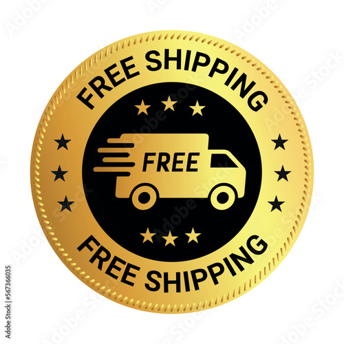 taxi sign icon. award, stamp or label. free shipping golden badge. logo and icon. vector round illustration. truck. delivery of goods. transport. purchase. buy. business