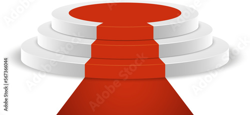 Red carpet on white podium. Realistic empty display