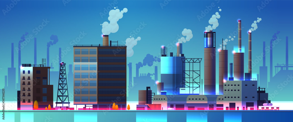 Obraz premium energy generation plant with chimneys electricity production industrial manufacturing building heavy industry factory