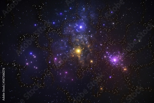 A field of stars in a variety of colours  from bright yellows to deep blues and purples