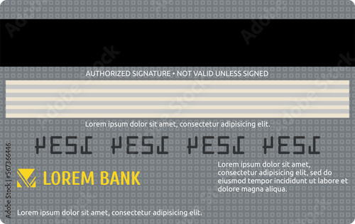 Plastic money back view. Debit or credit card mockup