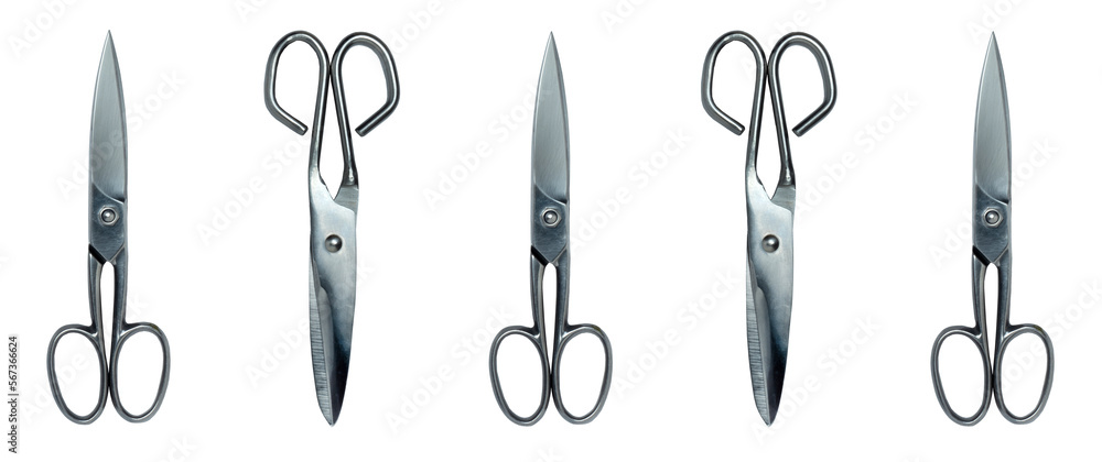 Topview of Set Metal Scissors on White Background Topview of Set Metal Scissors on White Background