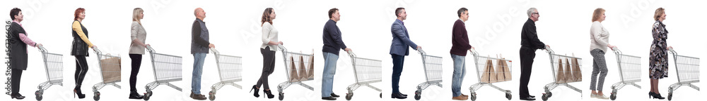 group of people with cart looking ahead isolated on white group of people with cart looking ahead isolated on white