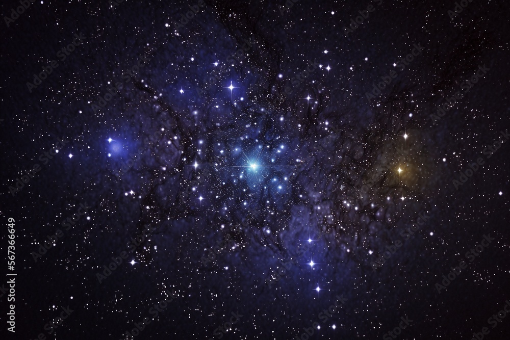 Obraz premium A field of stars in a variety of colours, from bright yellows to deep blues and purples