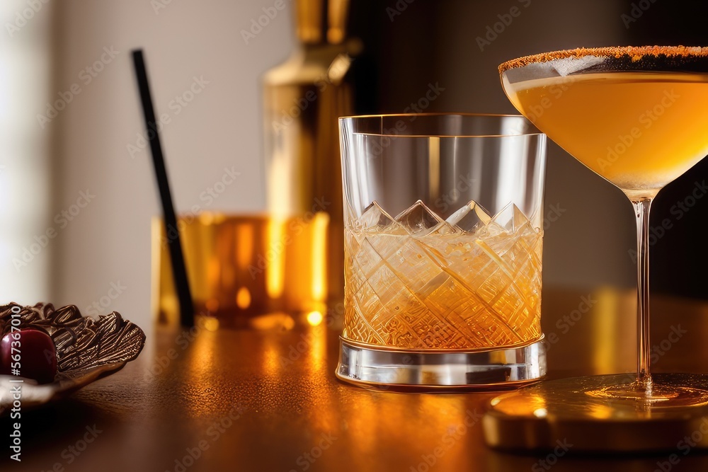 Fototapeta premium High-Resolution Close-Up Image of a Luxury Colorful and Refreshing Cocktail, Perfect for Adding a Touch of Fun and Vibrancy to any Design Project