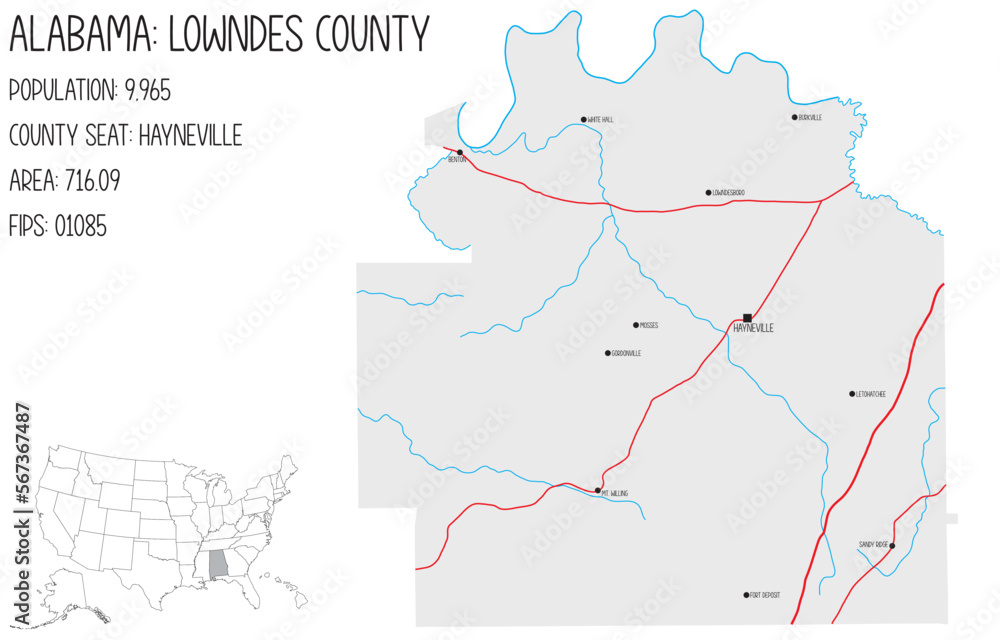 Large and detailed map of Lowndes county in Alabama, USA. Large and detailed map of Lowndes county in Alabama, USA.