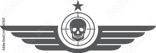 Winged army emblem with skull. Military force logo