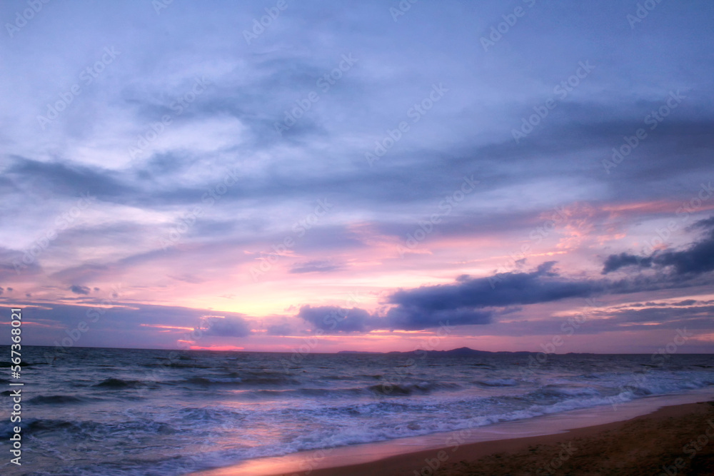 Beautiful sea landscape with dramatic sunset sky.
