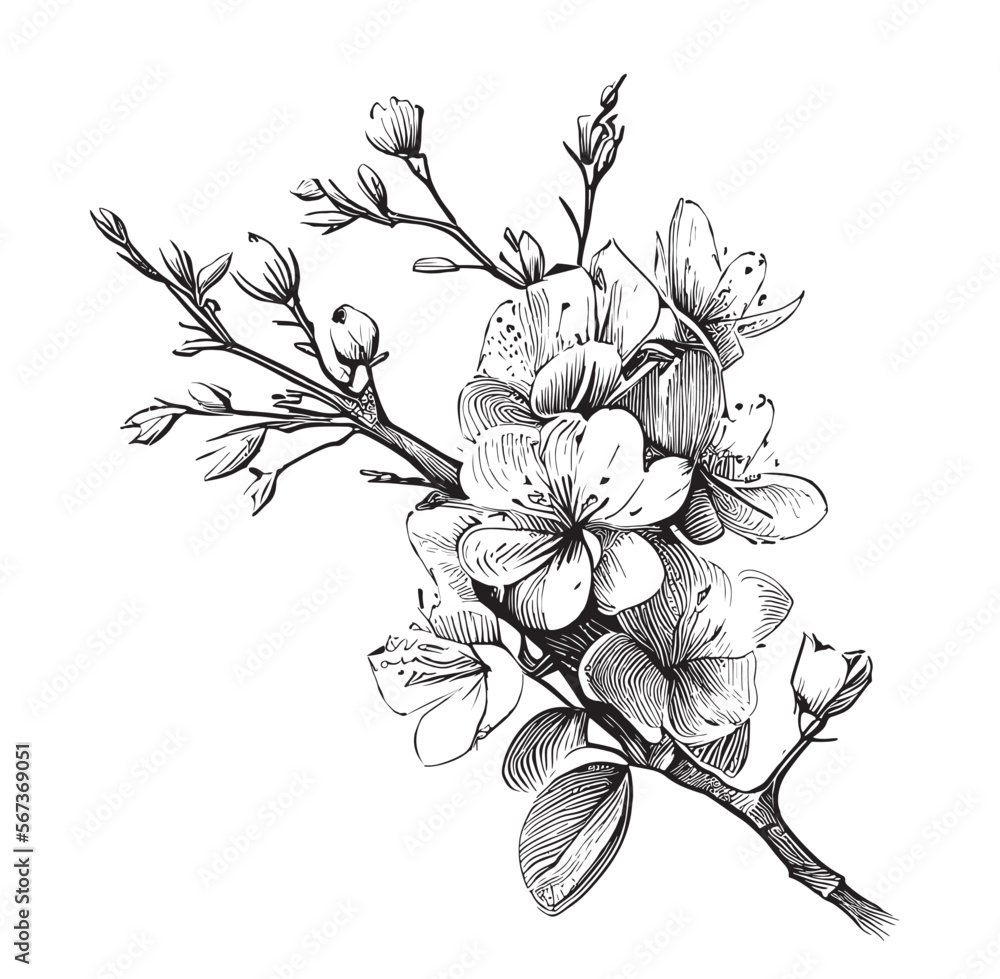 Cherry blossom sketch hand drawn in doodle style illustration Stock ...