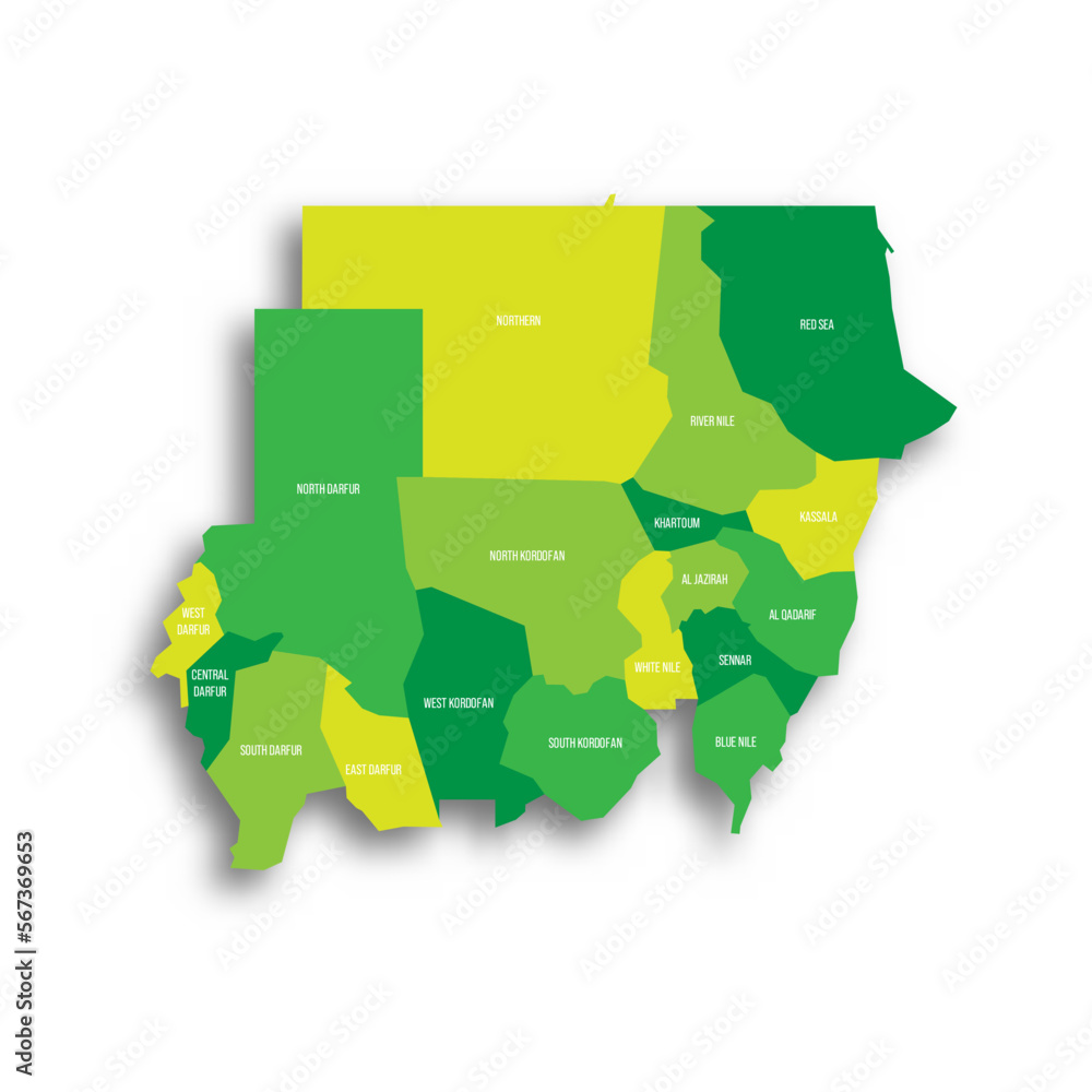 Sudan political map of administrative divisions