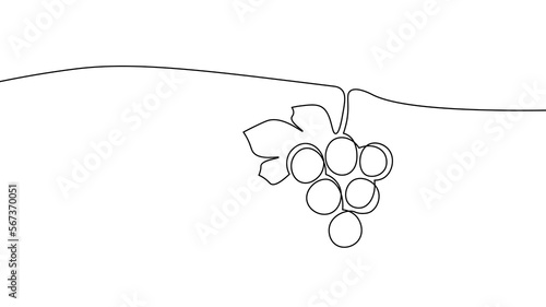 One line continuous grapes fresh fruit symbol concept. Silhouette of vegan organic healthy snack. Digital white single line sketch drawing vector illustration