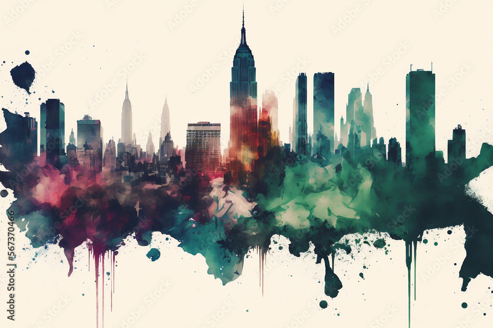 City Skyline Watercolor, Generative AI