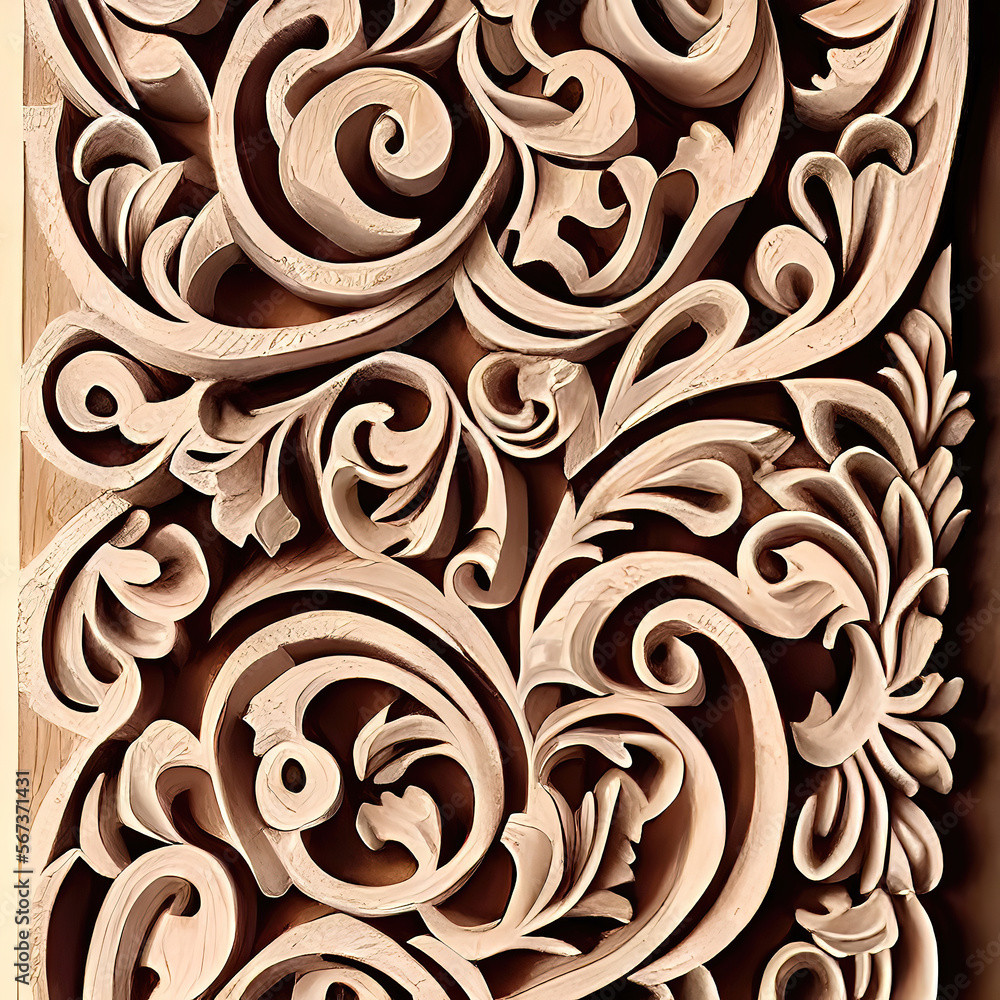 Wood and Flowers Expressed in Engraved Floral Sculpture.