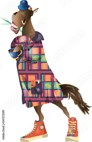 Horse in coat and hat