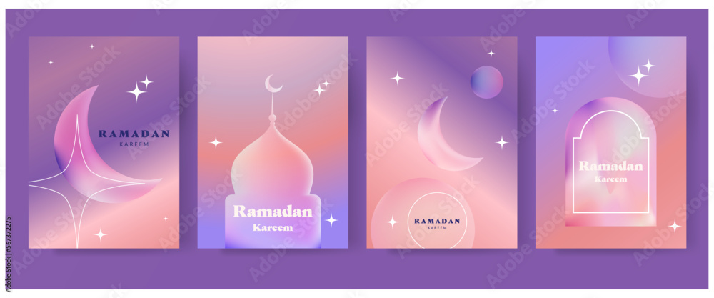 Ramadan Kareem. Islamic set greeting cards with color gradients.
