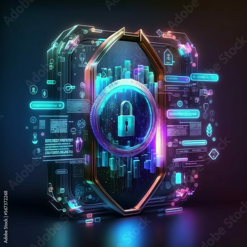 Hologram of Cyber Security Lock. Data Encryption and safety symbolization. 