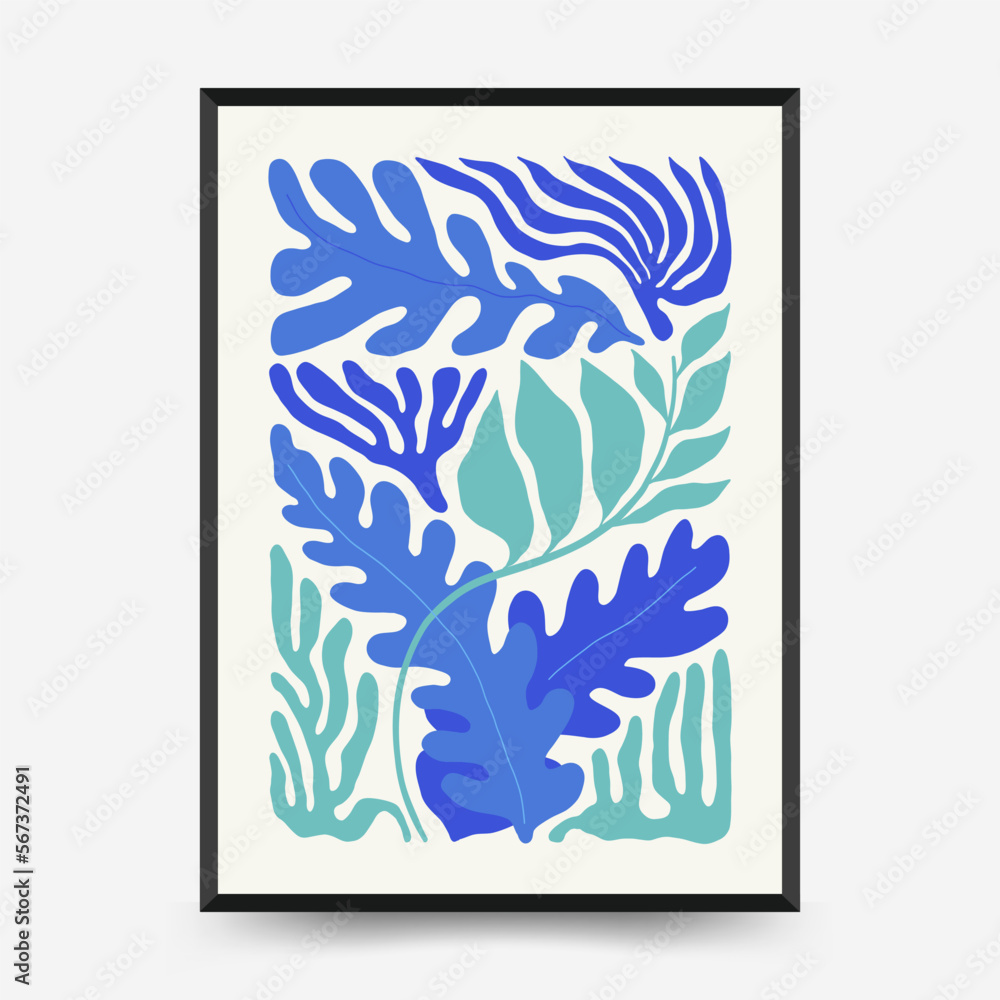 Underwater world, ocean, sea, fish and shells vertical flyer or poster template. Modern trendy Matisse minimal style. Hand drawn design for wallpaper, wall decor, print, postcard, cover, template Underwater world, ocean, sea, fish and shells vertical flyer or poster template. Modern trendy Matisse minimal style. Hand drawn design for wallpaper, wall decor, print, postcard, cover, template