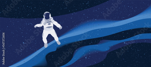 Universe banner with astronaut floating