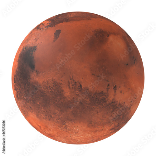 Fototapeta Naklejka Na Ścianę i Meble -  Planet Mars, the red planet isolated on transparent background 3d rendering
