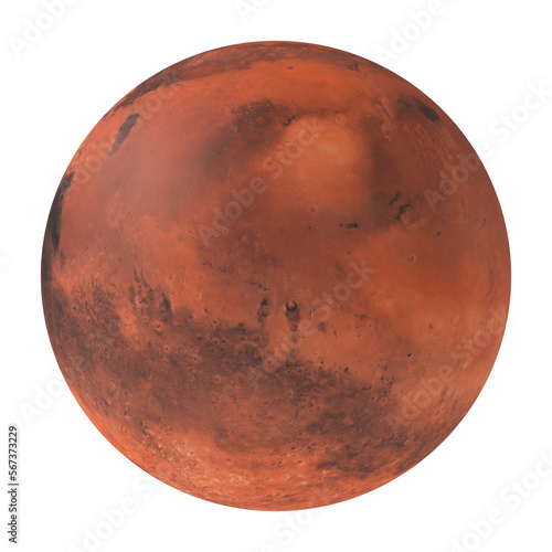 Planet Mars, the red planet isolated on transparent background 3d rendering
