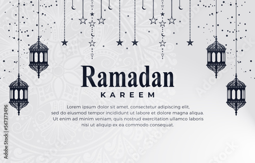 ramadan kareem 2023 banner with elegant luxury islamic ornament and abstract gradient white and grey background design