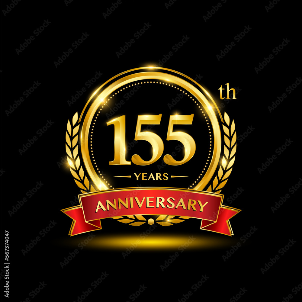 custom made wallpaper toronto digital155th Anniversary logo. Golden anniversary logo design with laurel wreath and red ribbon. Logo Vector Illustration