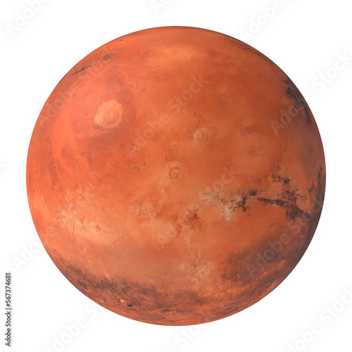 Planet Mars, the red planet isolated on transparent background 3d rendering 
