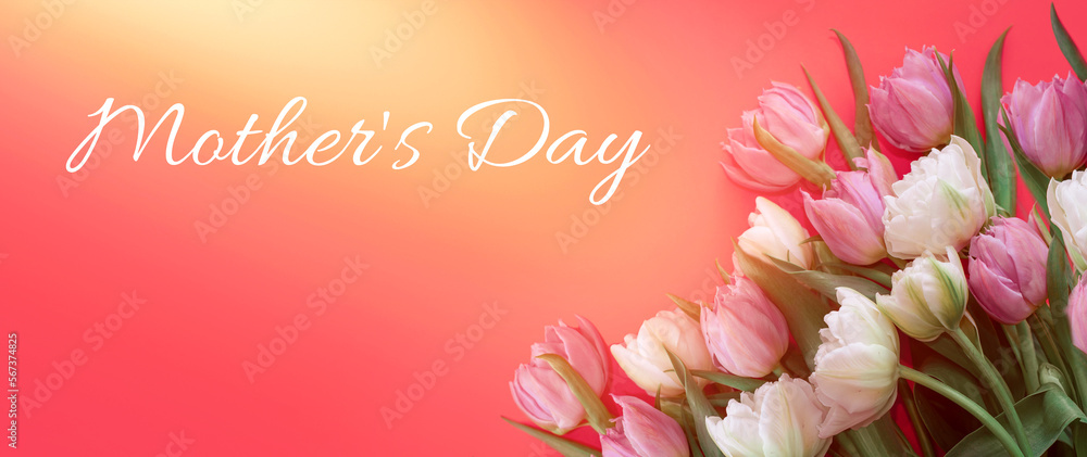 mother's day, beautiful flowers as a gift, card with a heart	