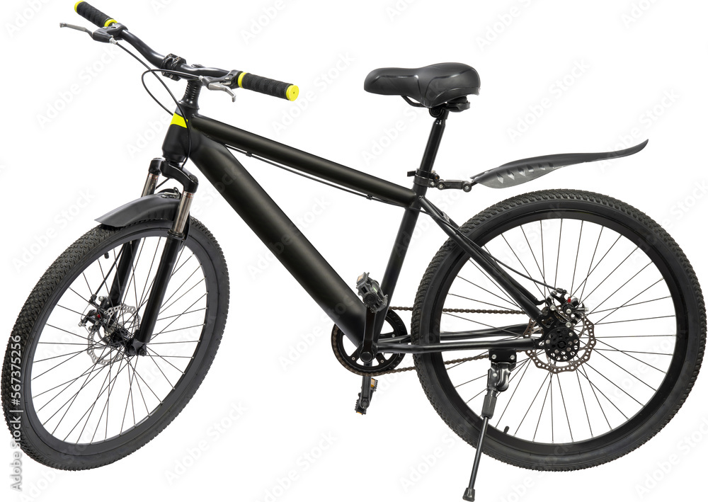 Black Mountain Bike on white, Mountain Bicycle Isolated on White background PNG File.	