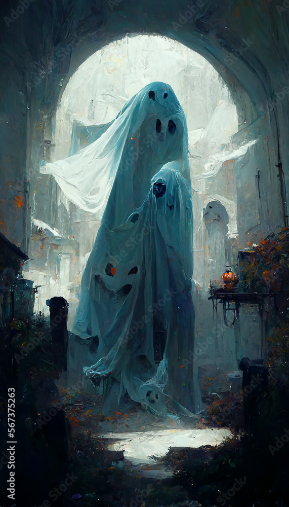 Halloween style ghost costume theme illustration Generative AI Content by Midjourney