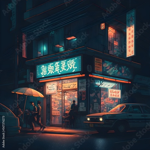 Tokyo at night. Generative AI illustrations