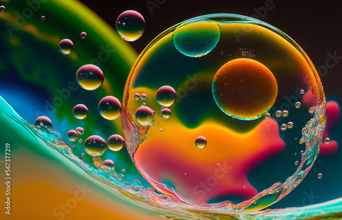 background with circles. Colorful artistic of oil drop floating on the water. Pastel color bubble for background. Abstract oil bubbles background. Macro shot. oil bubbles close up. water bubbles. oil 