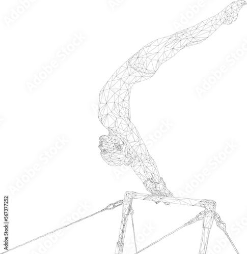 gymnastics women athlete in uneven bars polygonal wireframe
